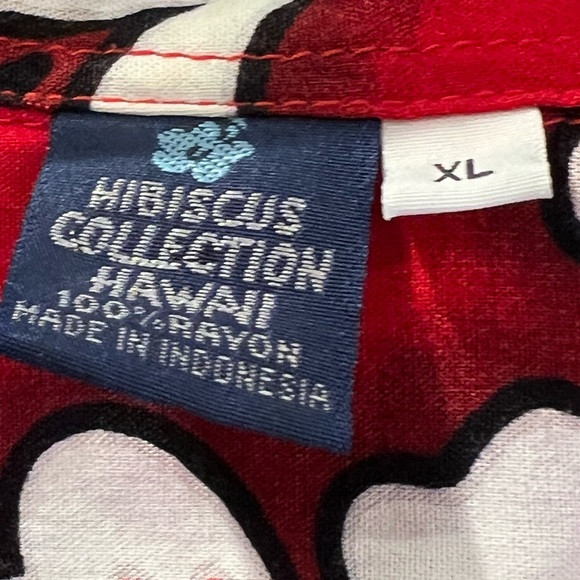 Hibiscus Collection Hawaiian Mens Shirt XL Short Sleeve Red Hawaiian Button Up - Picture 8 of 8